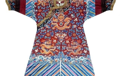 Chinese Qing Silk Embroidered Dragon Robe