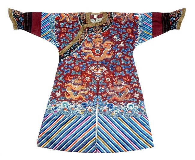 Chinese Qing Silk Embroidered Dragon Robe