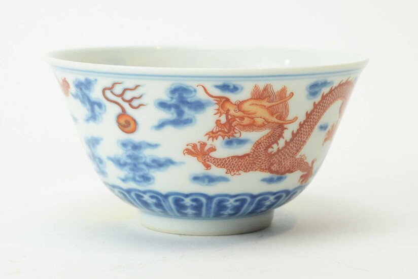 Chinese blue and iron-red dragon bowl