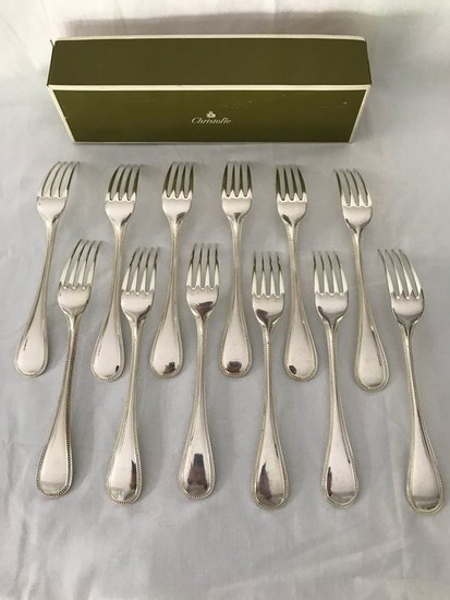 Christofle modèle perle - Forks for dinner (12) - Silver plated