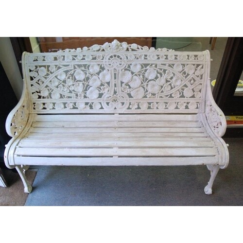 Coalbrookdale style cast iron garden bench with ornate figur...