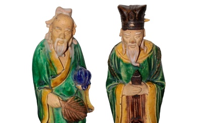 Coppia di statuette cinesi policrome in gesso