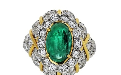 David Webb 18K Yellow Gold 6.54ct Cabochon Green Emerald Diamond Ring