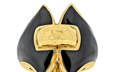 David Webb Platinum & 18K Yellow Gold Black Enamel Vintage Ring