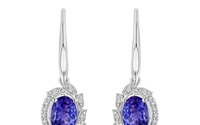 Diamond 1/5ctw & Tanzanite Drop Earring Set In 14k White Gold