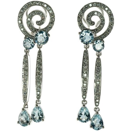 Diamond Aquamarine Earrings 18K White Gold Dangle
