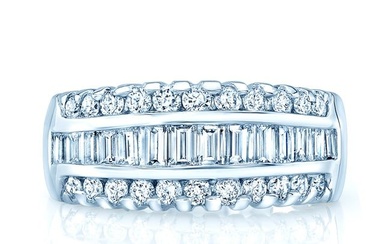 Diamond Baguette Channel And Round Prong Band In 14k White Gold