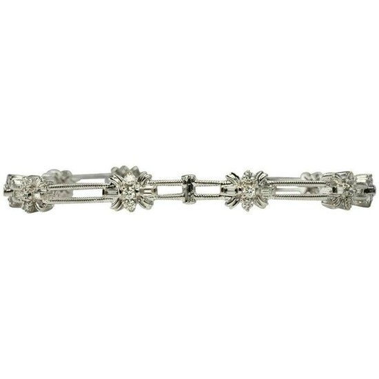 Diamond Cable Bracelet 14K White Gold Flower 1.71 TDW