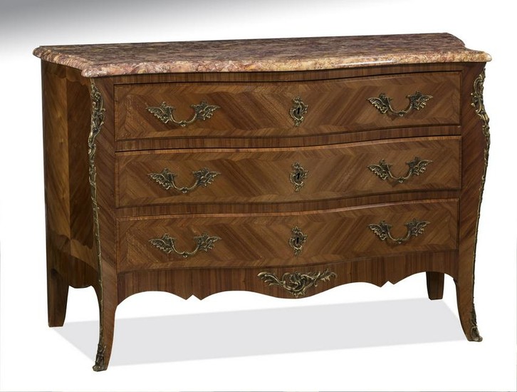 Early 20th c. French marble top serpentine commode