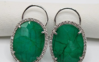 Earrings - 18 kt. White gold - 0.96 tw. Diamond (Natural) - Emerald