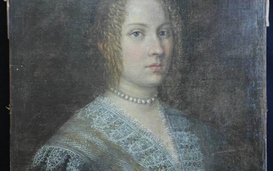 Ecole italienne du XVII° siècle dans le gout de Véronèse "Portrait d'une jeune vénitienne" Huile...