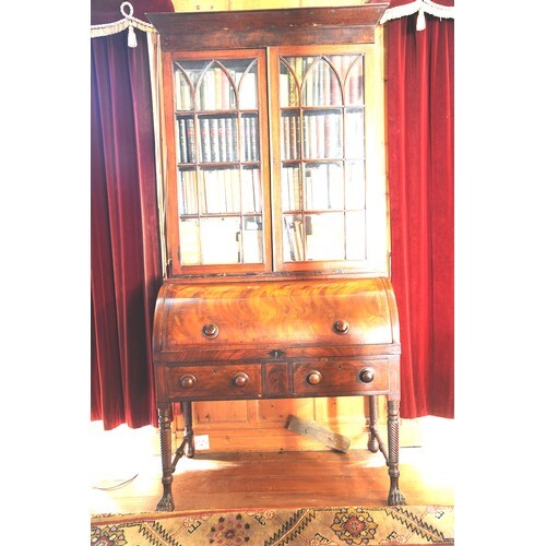 Edwardian mahogany secretaire bookcase with glazed doors, re...