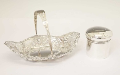 Edwardian silver basket and a Victorian silver lidded jar