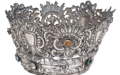 Embossed silver crown with precious stones. 18th