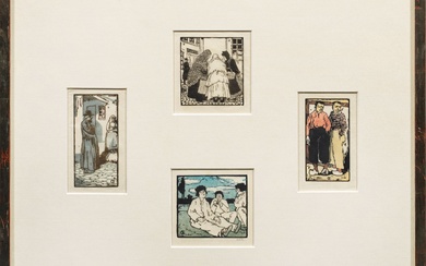 Emil Orlik (1880 Prague - 1934 Berlin) Quatre gravures Gravures sur bois (en couleur)/Japon. Une...