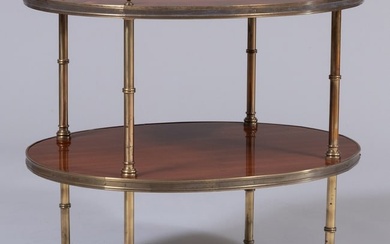 English Brass-Mounted Oval Yew-Wood Two-Tier Table