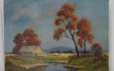 Ernest Fredericks "Autumn Farm Landscape" Painting