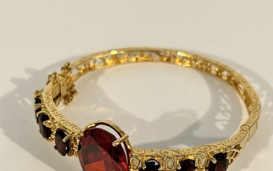Estate Statement Bracelet Ruby Red Tourmaline 14k Yellow Gold Oval Stones hinged 7" 26 grams