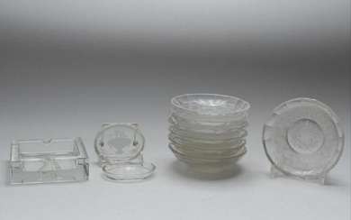Etched Frosted Crystal & Glass, Group Of 10 Pieces