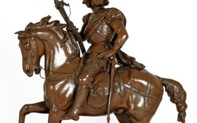 Eugène Laurent (1832-1898) - Sculpture of armed knight on horseback - Spelter - Late 19th century