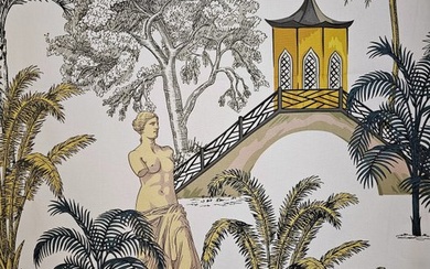 Exclusive Art Nouveau fabric with Peacocks, columns and Monuments - 300x280cm - Oriental Design - - Textile - 280 cm - 0.02 cm