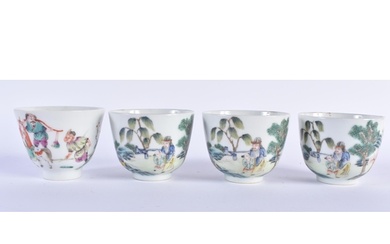 FOUR CHINESE PORCELAIN FAMILLE ROSE TEABOWLS 20th Century. 7...