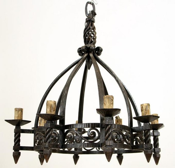 FRENCH IRON EIGHT ARM CHANDELIER CAGE FORM C.1900