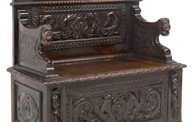 FRENCH RENAISSANCE REVIVAL CARVED WALNUT HALL BENCH