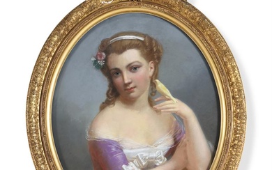 FRENCH SCHOOL (19TH CENTURY), YOUNG WOMAN IN A PURPLE DRESS