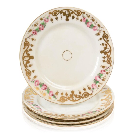 Four Luncheon Plates With Gilt & Floral Decorated Rims.