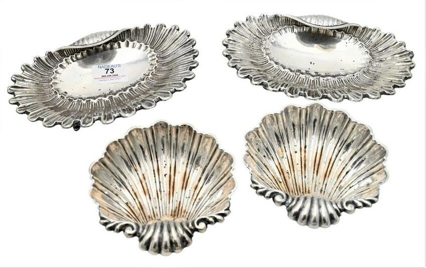 Four Silver Shell Dishes, two marked Mergulhao and two