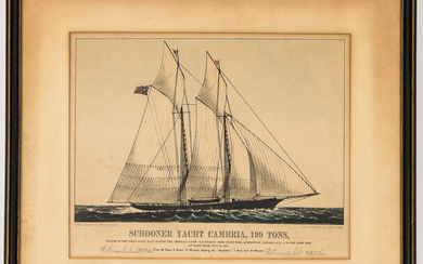 Framed Currier & Ives Schooner Yacht Cambria, 199 Tons
