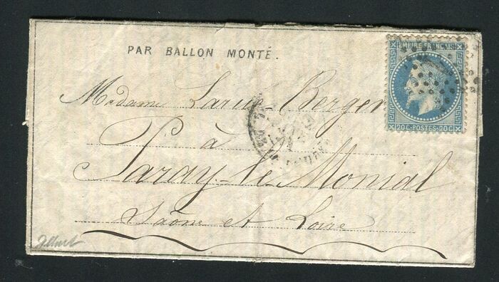 France 1871 - Rare balloon mail “Le Newton” (January 2nd - January 15th 1871) - “Dépêche Ballon”