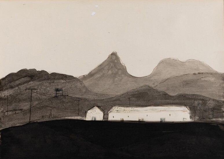 Fred Uhlman, German/British 1901¬®1985 - Welsh Landscape no.1; ink on paper, 24.6 x 34.6 cm (ARR) Provenance: with Piccadilly Gallery, London (according to the label attached to the reverse of the frame); The Hon. (?) Makins, purchased from the...