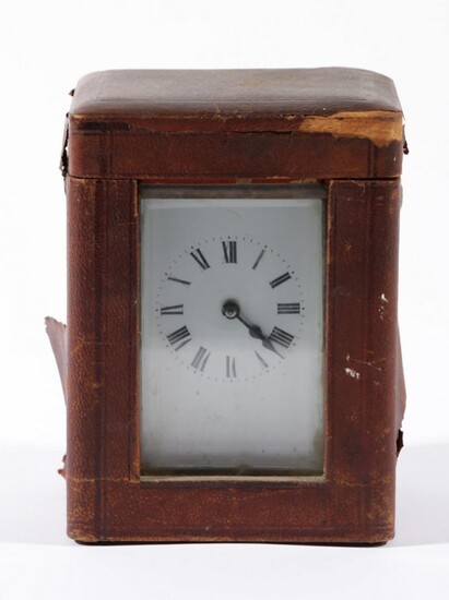 French Brass Carriage Clock in Case, Movement Marked S F, With Key(H:11cm)