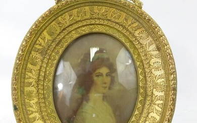 French Miniature Portrait with Bronze Frame