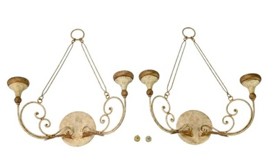 French Provencal Tole Wrought Iron Carved Sconces