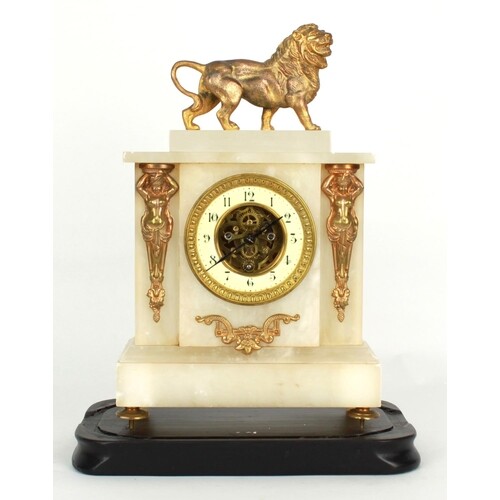 French alabaster and gilt metal mounted two train clock time...