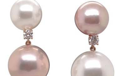 Freshwater South Sea Pearl Diamond Drop Earrings 0.25 Carat 18 Karat Rose Gold