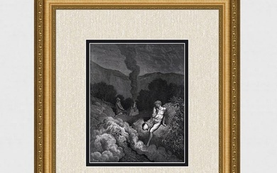 GUSTAVE DORE SIGNED 1800s Wood Engraving Cain & Abel Choose their Offerings FRAMED