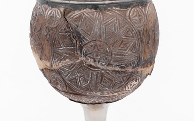 George III Coconut Mounted Silver Goblet, 18th C.