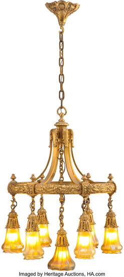 Gilt Bronze Chandelier with Steuben Gold Aurene Glass Shades (early 20th century)
