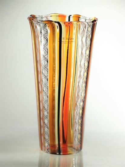 Glassmaster Angelo Ballarin - F & M Ballarin Workshop . Murano Glass - Vase with colored filigree glass rods - Murano glass