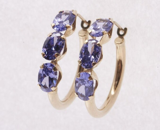 Gold and Blue Tanzanite Hoop Earrings