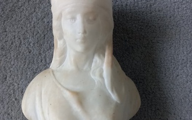 Guglielmo Pugi (1850 - 1915) - Sculpture, Buste de jeune fille - 25 cm - Alabaster