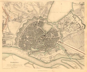 HAMBURG. Antique town city map plan. SDUK, 1847