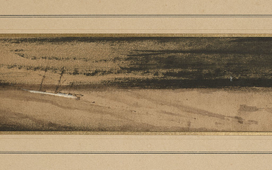 HUGO, Victor (1802-1885). Marine au trois-mâts. Dessin original signé. Sans date [circa 1856 ?].