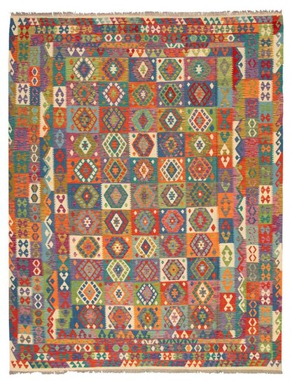 Hand woven Bold & Colorful Multi Color Wool Kilim 9'10"