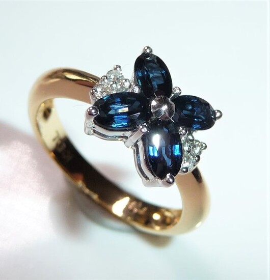 Handcrafted - 18 kt. White gold, Yellow gold - Ring - 1.00 ct Sapphires - 0.12 ct. Diamonds / brilliant cut