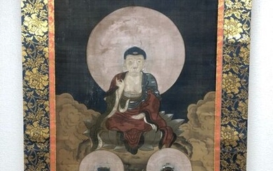 Hanging scroll - Paper, Silk - 御三尊佛之圖 - Picture of the Three Royal Buddhas - Japan - Edo Period (1600-1868)